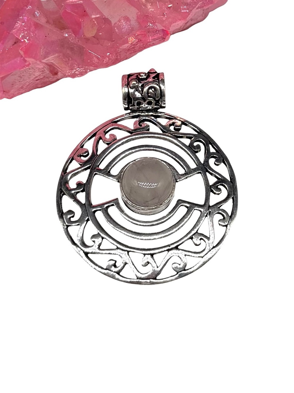 Rose Quartz Necklace Pendant 925 Sterling Silver Overlay